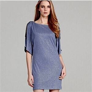 Cachet Dress Women 8 Gray Mini Drape Cape Back Glitter Rhinestone Cocktail Party